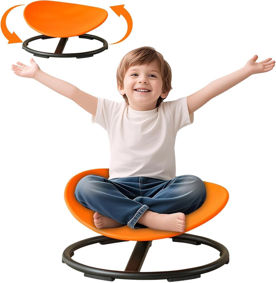 Autism Kids Swivel Chair,Spin Sensory Chair,Kids Spinning Chair,Sit Spin Training Body Coordination,Metal Base Non-Slip Small Desk Chair (Orange)