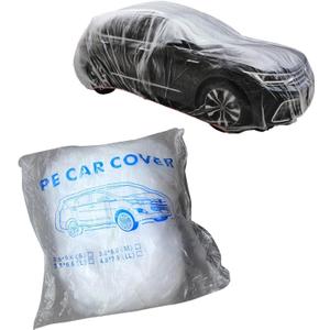 4 PCS Disposable Car Covers, 11.48Ft x 19.69Ft Clear Plastic Car Covers, Rainproof Dustproof Garage Covers with Elastic Band, Universal Protective Accessories for Most Cars (Transparent#M)