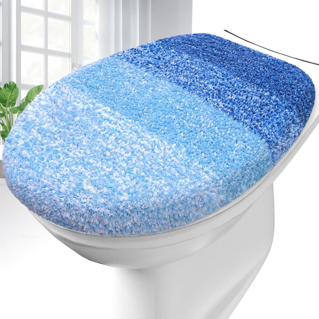 OLANLY Soft Microfiber Bathroom Toilet Lid Cover, Machine Washable Covers, 17.5x15, Stays in Place Rubber Backing, Fits Most Round, Elongated and Oblong Lids, Accessories Decor, Light Royal Blue