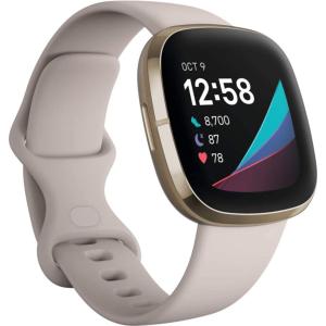 Fitbit Sense Health & Fitness Smartwatch W/GPS, Bluetooth Call/Text, Heart Rate SpO2, ECG, Skin Temperature & Stress Sensing (S & L Bands, 90 Day Premium Included) International Version (White/Gold)