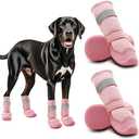 Hcpet Dog Shoes, Dog Boots & Paw Protectors for Winter Snowy Days, Rainy Weather, Outdoor Anti-Slip Sole Dog Booties for Hardwood Floor Pink-Leg 4