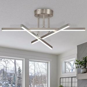 AIRYPHANT Modern LED Chandelier 18W Dimmable Nickel Semi Flush Mount Ceiling Light Fixture for Kitchen Dining Room Foyer Entry, 23.82"