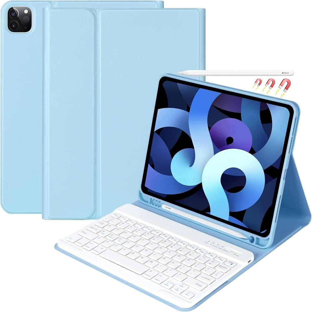 Keyboard Case for iPad Air 11 inch (M3 2025 / M2 2024) & iPad Pro 11 inch (4th/3rd/2nd/1st) Gen - Magnetic Detachable Bluetooth Keyboard with Pencil Holder for 10.9" iPad Air 4th/5th Gen (Sky Blue)