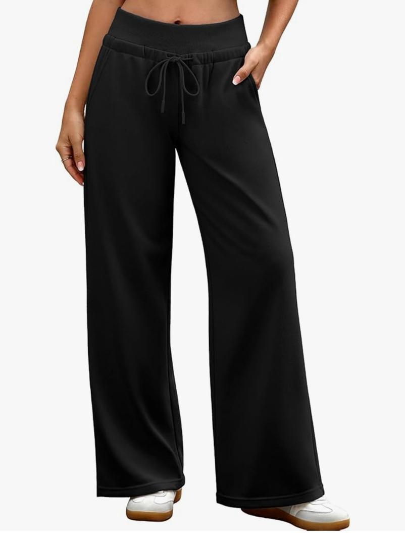 ELLEVEN Women's Wide Leg Sweatpants Low Rise Baggy Pants Drawstring Athletic Joggers with Pockets, L