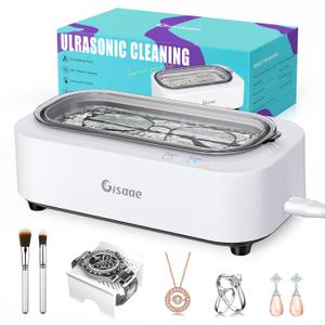 Jewelry Cleaner, 48kHz Professional Ring Cleaner with 2 Modes, 12oz Jewelry Cleaner Ultrasonic Machine for Glasses, Watch Band, Retainer, Denture, Razor, Silver (350ml White)