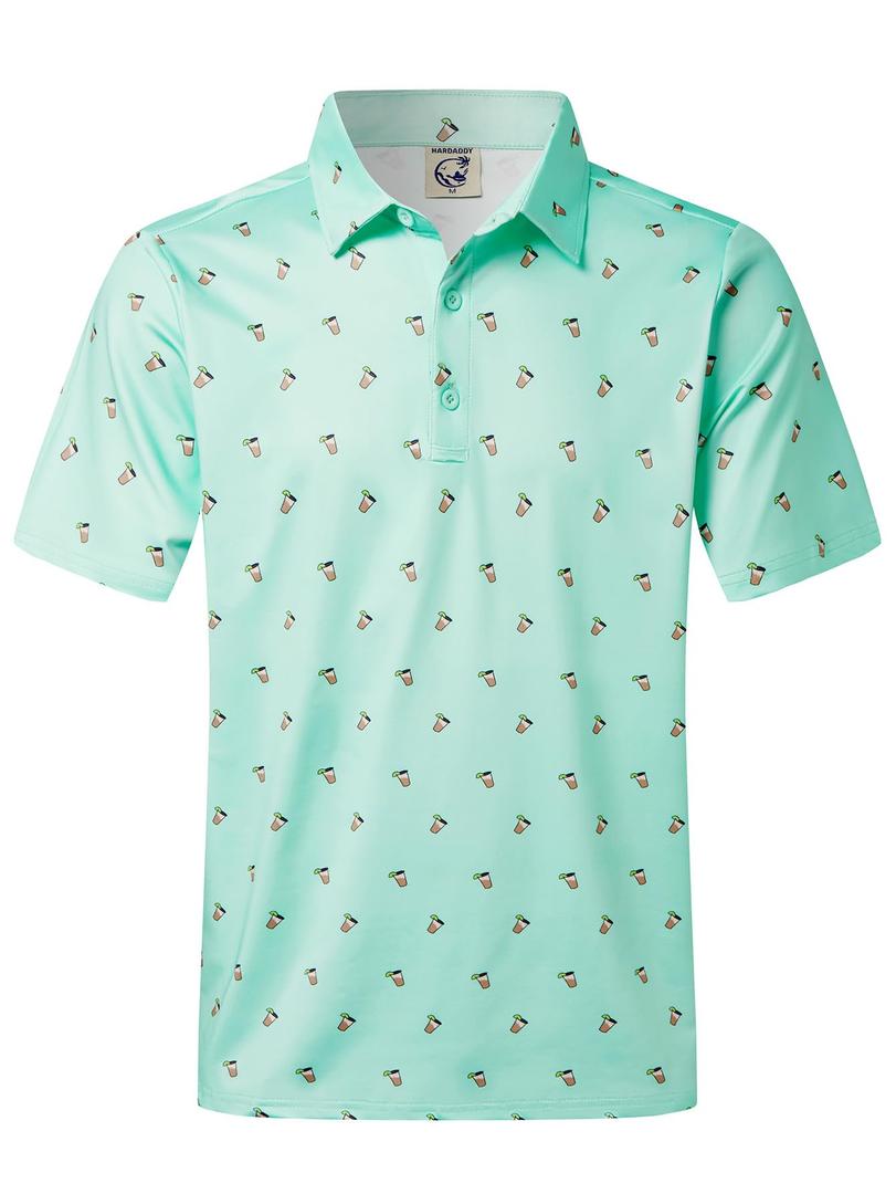 Hardaddy Mens Golf Polo Shirts Dry Fit Short Sleeve Print Patterns Moisture Wicking Collared Funny Golf Shirts for Men Mint 3XL (XXXL)