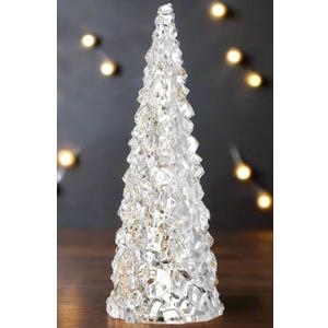 12 Inch Clear Acrylic Christmas Cone Tree, Faux Cut Glass Look, Faceted Style Spanning Christmas Cone Tree