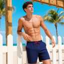 Mens Swim Trunks with Compression Liner Quick Dry Beach Shorts with Zipper Pockets Navy-D1-L (Blue, L)