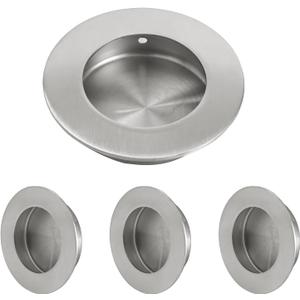 HOMOTEK 4 Pack Round Sliding Closet Door Handles Diameter 2-1/2 in(65mm) Brushed Stainless Steel Flush Pocket Pulls Recessed Bypass Door Handles, Stainless Steel Barn Door Finger Pull Set