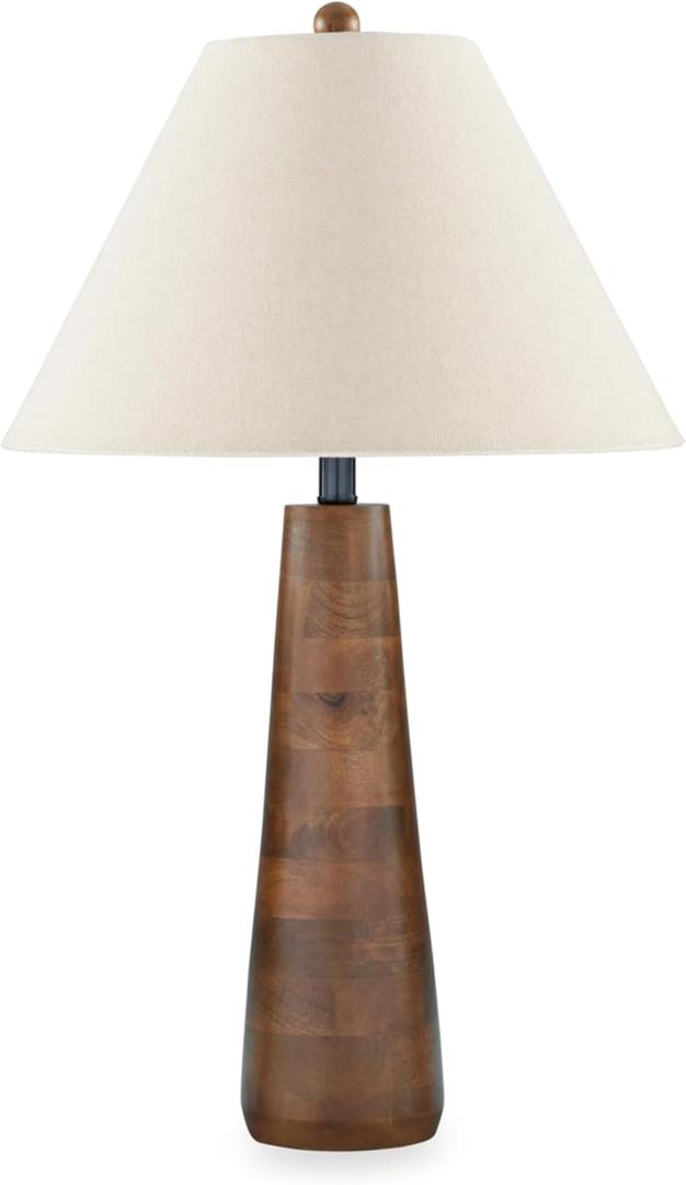 Signature Design by Ashley Danset Contemporary Wood Table Lamp with 3-Way Switch, Light Brown (Wood)