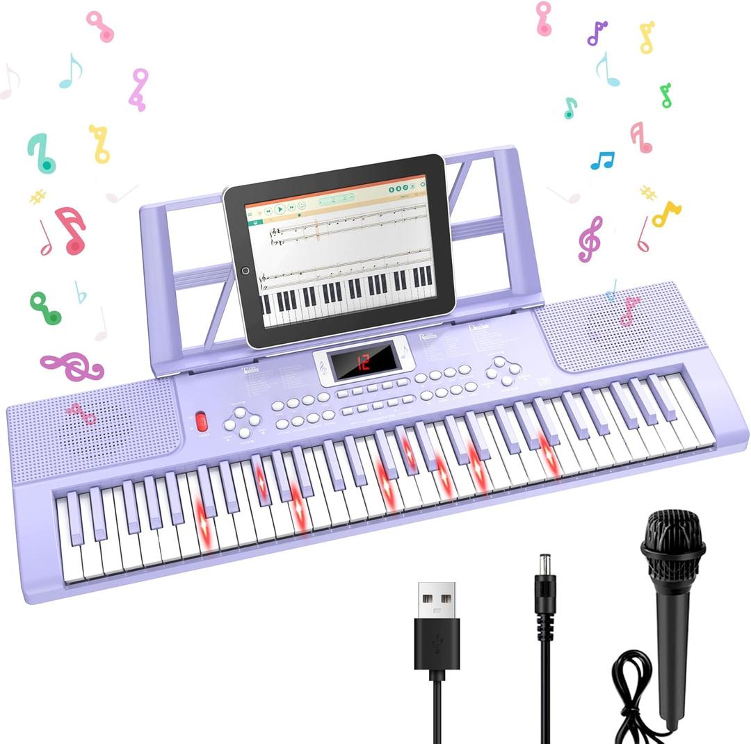 Piano Keyboard, 61 Key Upgrade Kids Pianos Music Toy with Light-up Keys & Pro Teaching Modes, Dual Speaker, 70 Demos,100 Tones, 100 Rhythms Perfect Christmas/Birthday Gift for Kids (Purple)