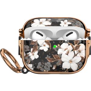 Maxjoy for AirPods Pro 3rd Generation Case with Lock, Cute AirPods Pro 3 Case Lock Protective Hard AirPod Pro 3 Cover for Women Men with Keychain for Airpod Pro 3rd Gen Cover 2025, Flower (Black + White)