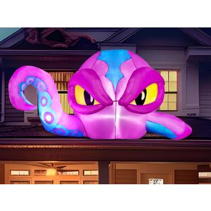 Joiedomi 4 FT Tall Halloween Inflatable Purple Octopus Head with Tentacles Broke Out from Window with Built-in LEDs Blow Up for Halloween Window Decor, Outdoor Yard Garden Lawn Party Decoration
