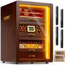 Desktop Cigar Humidor Cabinet Triple-Sided Light with Digital Hygrometer, Humidifier and Humidity Packs. 4 Ceder Wood Drawers, Cigar Humidor Box can Hold 200 Cigars. Present for Men (Ebony)