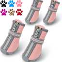 QUMY Dog Shoes for Small Dogs, Puppy Dog Boots & Paw Protectors for Winter Snowy Day, Summer Hot Pavement, Waterproof in Rainy Weather, Ourdoor Walking, Indoor Hardfloors Skid-Resistant Sole Pink 5 (size 5: 2.25"x1.78"(L*W))