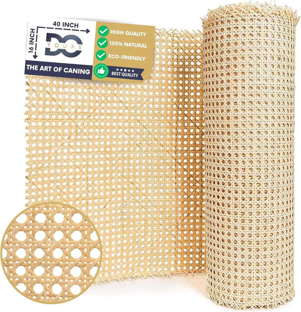 16" Natural Rattan Cane Webbing Roll – Prewoven Wicker Sheet for Furniture Repair, Cabinets & Chairs (16in L x 3.3ft W)