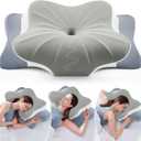 DONAMA Cervical Pillow for Neck and Shoulder Pain Relief, Cooling Contour Memory Foam Pillow, Dual-Height Ergonomic Neck Support Pillow for Side Back Stomach Sleepers with Removable Pillowcase (Queen Size, Grey New)