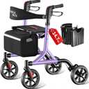 WALK MATE Rollator Walker for Seniors with Cup Holder, Upgraded Thumb Press Button for Height Adjustment, 8 Inch Wheels Walker with Seat Folding 14.7lb Lightweight Walking Aid, 300 lb Capacity, Purple