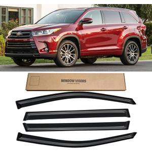 Window Visor for 2014-2019 Toyota Highlander, Out-Channel Rain Guards Shields Vent Deflector Shade Wind Dark Smoke for 14-19 Highlander 2015 2016 2017 2018, Outside-Mount, 4PCS (For 14-19 Toyota Highlander)