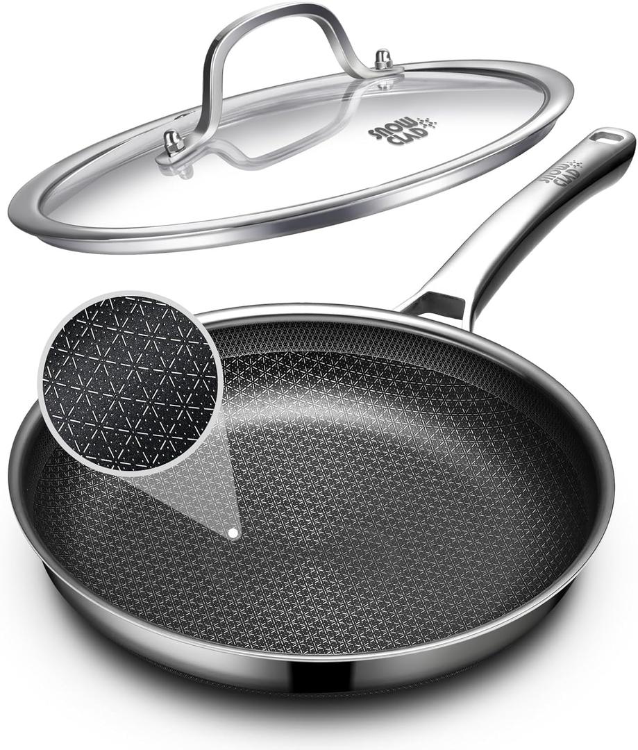 OATOFP Non Stick Frying Pans 12 inch, Hybrid Improved Version Frying Pans Nonstick with Lid,non stick Stainless Steel Skillets, Dishwasher and Oven-Safe Chef Pan, PFOA Free Cookware upgraded design