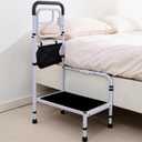 Bed Step Stool with Non-Slip Handrail, 400 Lbs Weight Capacity,  Product Dimensions 25.16"W x 44.88"H, Adjustable Height Bed Step with Non-Slip Surface & Storage Pocket, Bed Step Stool for Elderly, Pregnancy & Limited Mobility