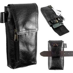 Moonster Leather Phone Holster  Genuine Full-Grain Buffalo Leather Pouch 7H x 3.5" W Leather Cell Phone Holster for Large Smartphones  Moonster Handmade Leather Secure Phone Belt Holder (Black)