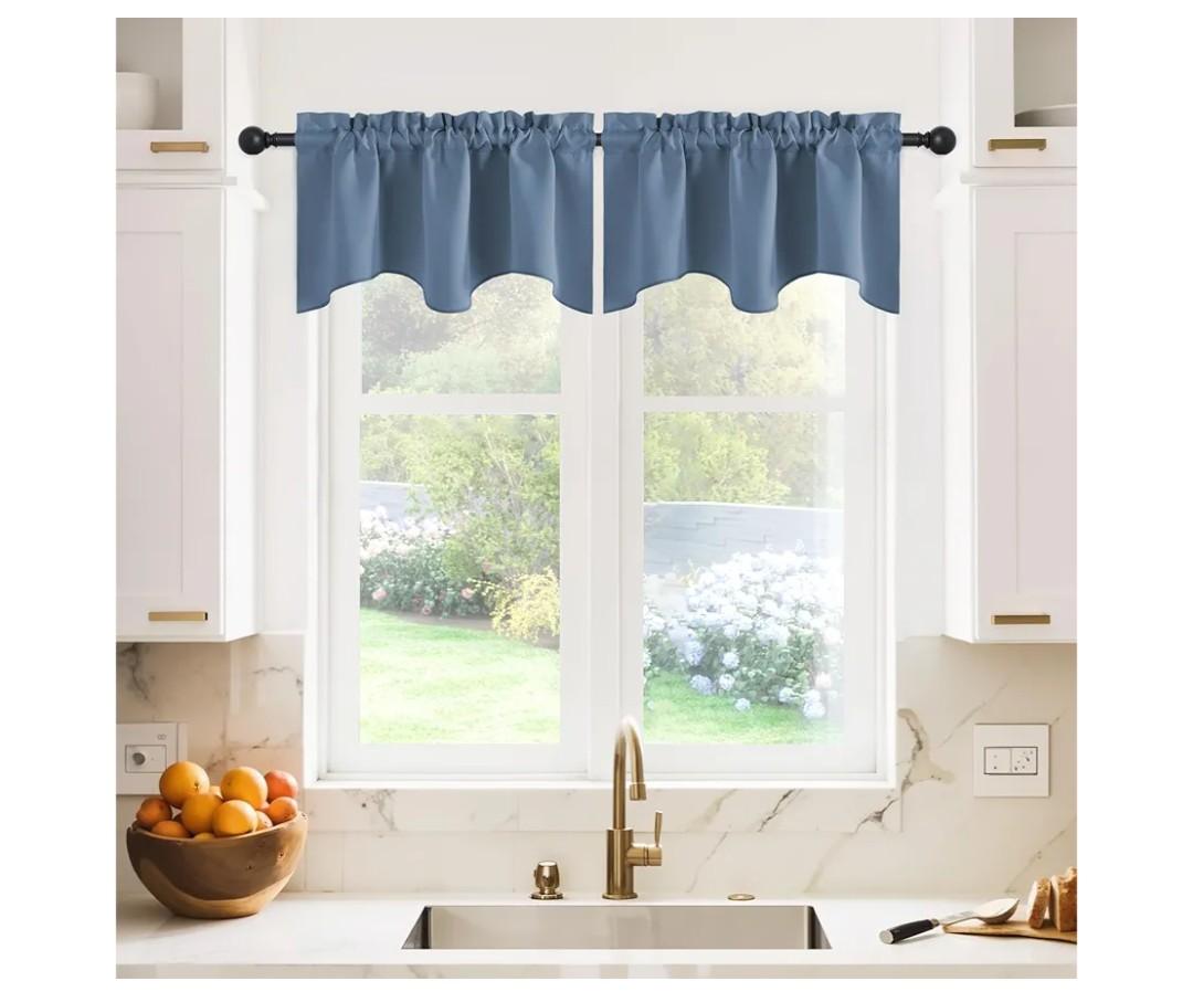 NICETOWN Blackout Curtain Valance - 42 inches by 18 inches Long Scalloped Rod Pocket Thermal Insulated Home Decoration Valance Curtain Panel for Living Room/Bedroom, Stone Blue, 2 Panels