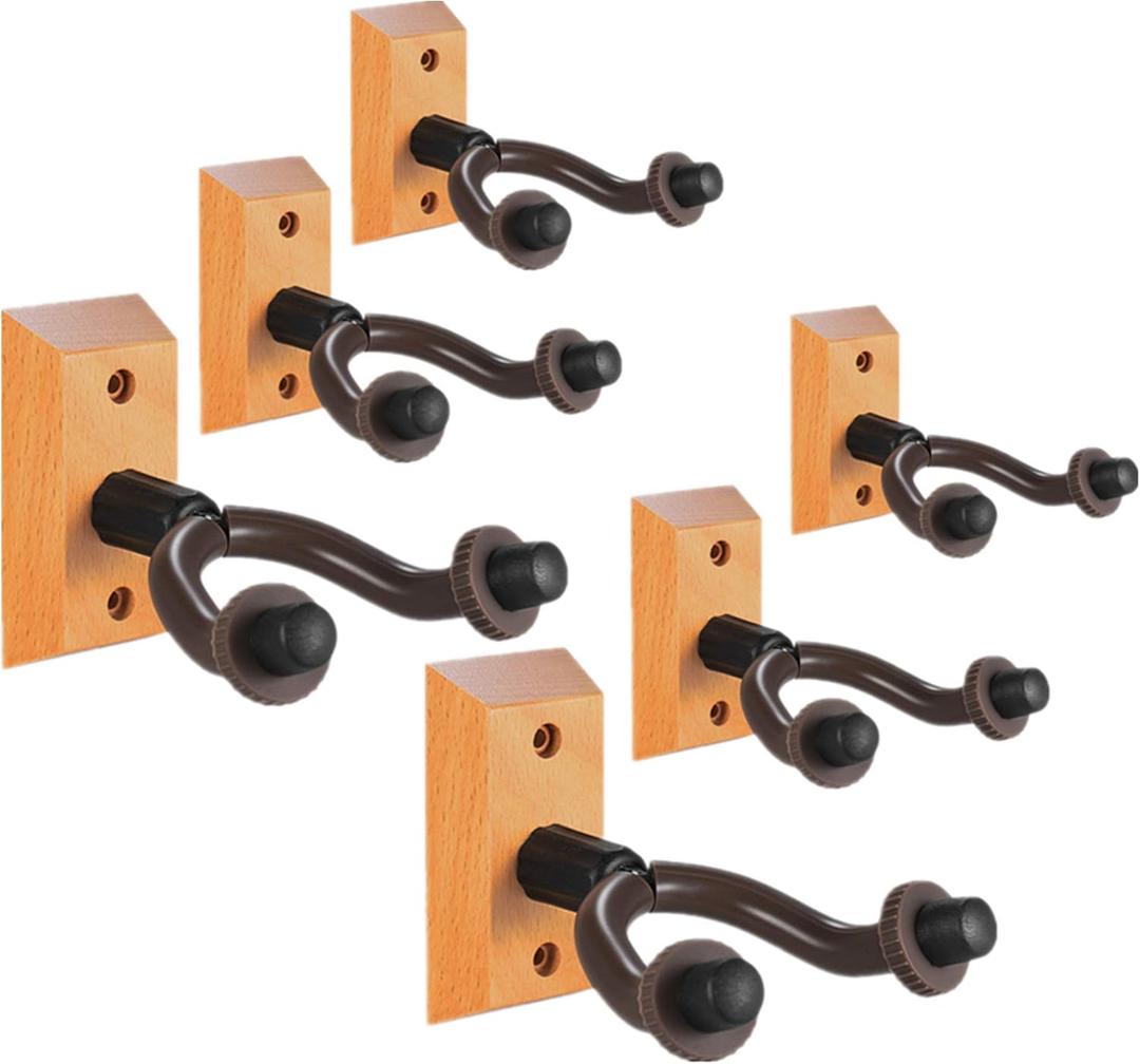 Guitar Hanger Wall Mount 6 Pack, Hardwood Guitar Wall Hangers Hooks Holder Stand Display with Screws - Easy to Install - Fits Bass, Mandolin, Banjo