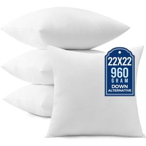puredown 22x22 Pillow Inserts, Pack of 4, Down Alternative Square Form Sham Stuffer, Fluffy Soft Decorative Pillows for Couch, Sofa, Bed and Home Decor