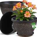 Nooulap 4 Pack 16 Inch Large Plant Pots with Drainage Holes and Saucers,Firework Embossed Plastic Planters, Flower Pots for Indoor Outdoor, Perfect for Large Plants, Trees, Patio and Home Decor