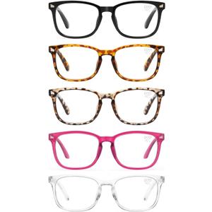 CCVOO 5 pack Reading Glasses for Women/Men, Bifocal, Progressive, Readers for Women/Men, Eye glasses, Blue Light Reading Glasses (C3 With Case), Magnification Strength: 1.75 x