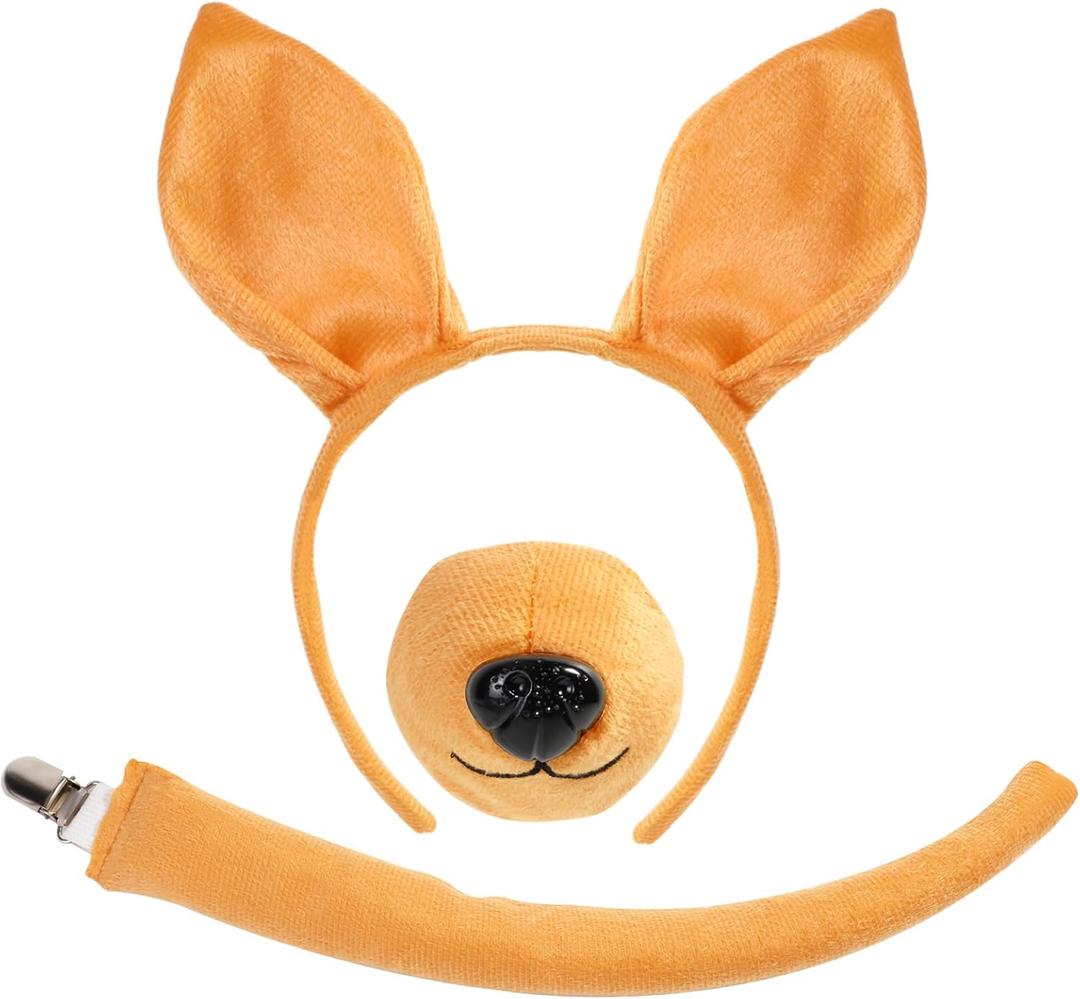 XEPST Animal Kangaroo Costume Set, Kangaroo Ears and Tail Set with Ears Headband, Nose and Tail for Animal Costume Cosplay Birthday Party Accessories Carnival Halloween Fancy Dress Party Supplies