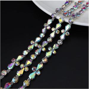 1 Yard Colourful Flower Rhinestone Trim, Crystal Rhinestone Chain Applique, Ideal for DIY Decoration and Wedding Clothing Embellishments (LWXSD-0034-7)