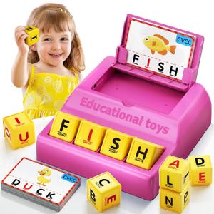 Montessori Matching Letter Game for Kids Ages 3-8 | Educational Learning Spelling Toys with Storage Function | Christmas Birthday Gifts for 3 4 5 6 Year Old Boys & Girls | Larger Pink (50% Bigger)