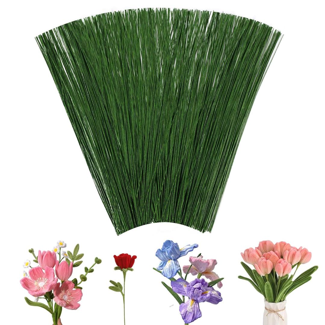 Phinus Flower Stems 250P, 13.8 Inch Artificial Flower Stems, Dark Green Flower Wire, Fake Flower Sticks for Paper Flower, Bouquets, Wreaths and DIY Projects