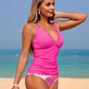 ZAFUL Tankini Swimsuits for Women Smocked Two Piece Tankinis Modest Tummy Control Bathing Suit Adjustable Straps Push Up Swimsuits with High Waisted Bottom Slimming Full Coverage Swimwear Hot Pink S