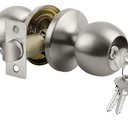 Keyed Entry Door Knob with Lock, Interior and Exterior Door Lock, Standard Ball, Satin Nickel