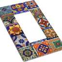 Talavera Mexican Tiles Single Gang Rocker Decorative Light Switch Cover,1-Gang Decorator Wall Plate Switch Plate Cover Receptacle Outlet Cover,Size 4.50" X 2.76"inch
