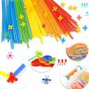 Ggiibro Straw Constructor Toys 600Pcs STEM Building Toy Interlocking Plastic Engineering Thin Tube Blocks Educational Kit for 3 4 5 6 7years Kids Boys and Girls Gift Preschool Toy with Storage Box (A01 600pcs Rainbow)