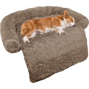 Calming Dog Bed Fluffy Plush Dog Mat for Furniture Protector with Removable Washable Cover for Large Medium Small Dogs and Cats (Medium(41x37x6), Camel)
