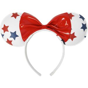 LUV HER Disney USA Patriotic Headband, 4th of July Outfits for Women, Red White and Blue Decoration, Patriotic Hair Accessories, Star Print and Red Bow