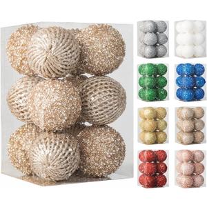 3.15" Christmas Ball Ornaments Glitter Shatterproof Christmas Tree Ornaments Sequin Xmas Hanging Balls Decorations for Wedding Party Holiday(Champagne Gold, 12pc-8cm)