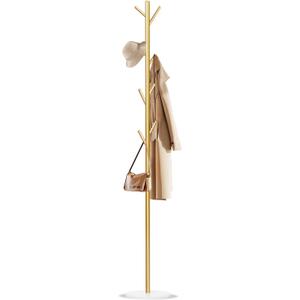 Wtiujhg Coat Rack, Metal Freestanding Coat Rack with 8 Hooks, Sturdy Coat Tree with Natural Marble Base for Coats, Hats, Scarves and Handbags for Entryway, Hallway, Bedroom, Office, Dorm (Gold)