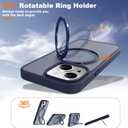 Compatible with iPhone 13/14 Case with 360° Rotatable Magnetic Ring Stand [Compatible with Mag-Safe] Translucent Shockproof Protective Phone Case for Women Men, Deep Blue