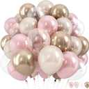 Dusty Pink and Gold Balloon, 12 Inch Double Stuffed Pearl Pastel Blush Pastel Pink Light White Metallic Gold Latex Balloons for Women Girls Birthday Baby Bridal Shower Wedding Boho Party Decorations