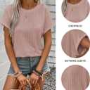 Womens Summer Tops Crochet Cap Short Sleeve Shirts Casual Loose Texture Round Neck Knit Tshirts Blouse (L)
