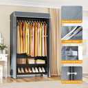 ULIFHOME H5C Clothes Rack with Cover, Portable Closet for Hanging Clothes, Covered Clothing Racks Heavy Duty, Garment Racks with Shelves, Max Load 360LBS, Black Closet Rack with Gray Cover