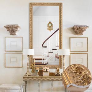 Chende 61"x31" Large Living Room Mirror for Decor, Gold Wall Mirror with Carved Wood Leaf Frame, Horizontal/Vertical Hanging, Unique Design, Bathroom, Bedroom, Dining Room, Entrance