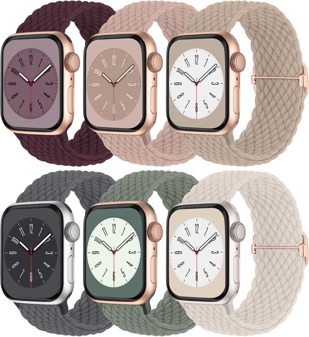 Braided Solo Loop Compatible with Apple Watch Band 38mm 40mm 41mm 42mm 44mm 45mm 46mm 49mm Women Men, Adjustable Stretchy Bands Elastic Sport Wristbands for iWatch Series 10 9 8 7 6 5 4 3 2 SE Ultra 2 (38mm/40mm/41mm/42mm-Series 10, Starlight/Pink/Milk Tea/Cactus/Deep Gray/Dark Cherry)