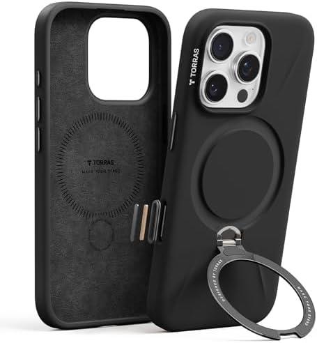 TORRAS Magnetic for iPhone 16 Pro Max Case Silicone with Stand, Fit for MagSafe, 360 Ring Stand with Camera Control, Ostand Q3 Silicone Rubber Soft Case for iPhone 16 Pro Max 6.9'', Obsidian Black